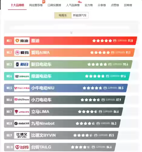 2017电动车十大排行榜(电动车十强的排名)